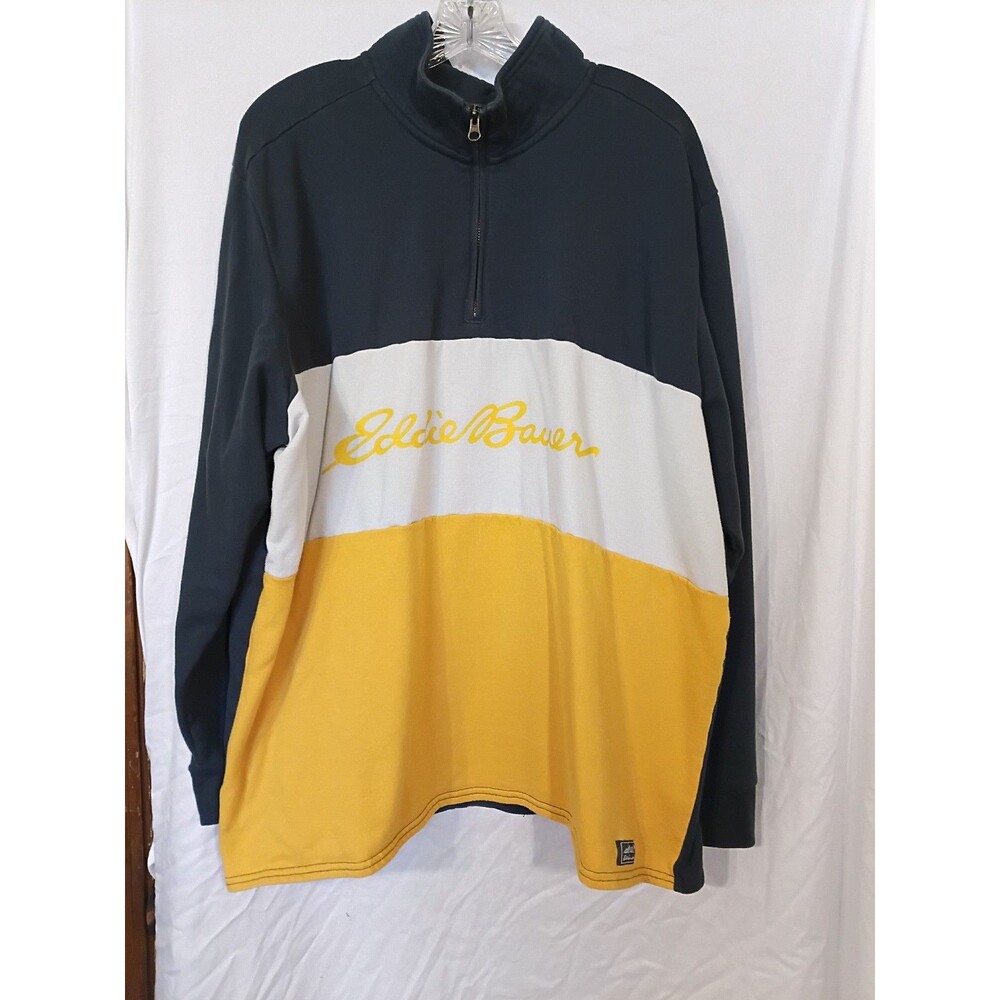 Men's Eddie Bauer Half-Zip Color Block Pullover Sweatshirt. 2XL Gray White Gold